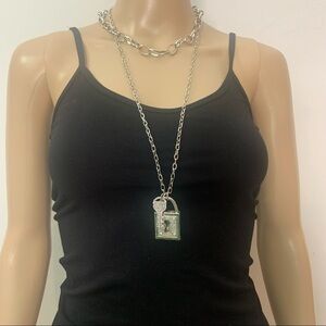 New Gennaro Double Chain Lock & Key Rhinestone Statement Necklace 3 For $30 Sale